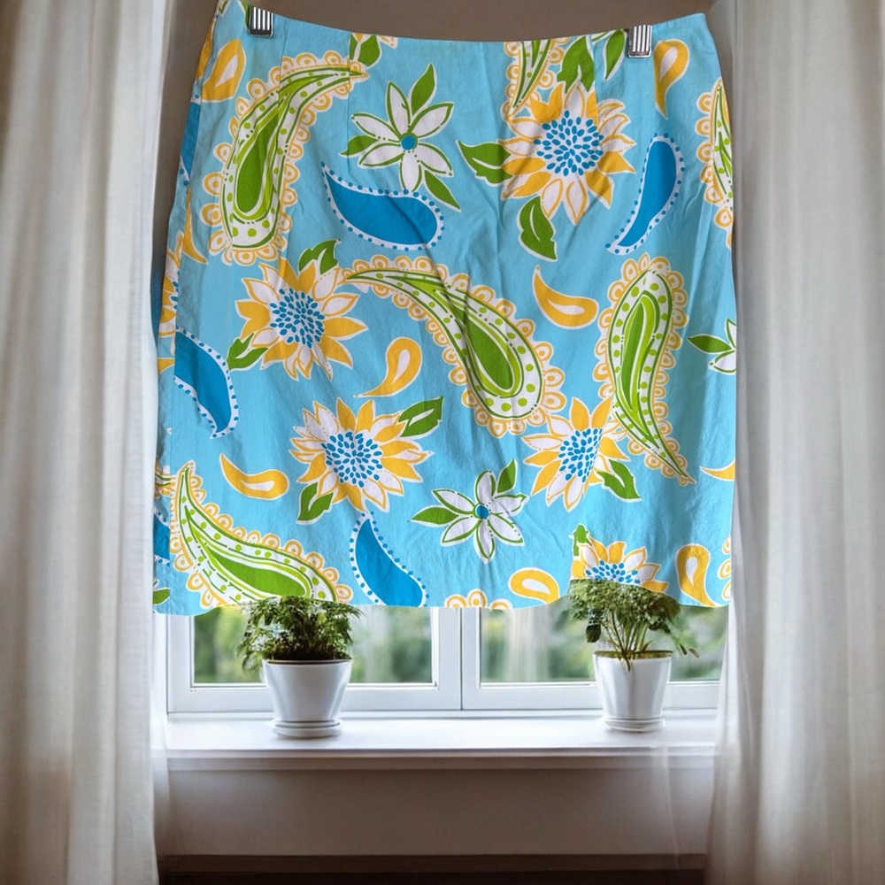 LILLY PULITZER Sunflower Paisley Blue A Line Skirt Floral Print 8